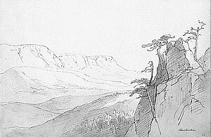 F. Gauermann, Blick gegen die Hohe Wand von der Ruine Schrattenstein (?), 1853