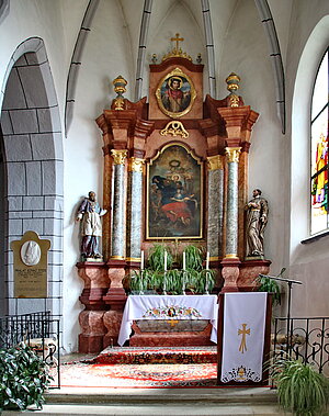 Eisgarn, Pfarrkirche Mariä Himmelfahrt, Kolomanikapelle, Altarblatt mit Glorie des hl. Koloman