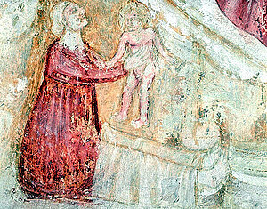 Ulmerfeld, Fresken Schlosskapelle, Geburts Christi, Detail, um 1330/40