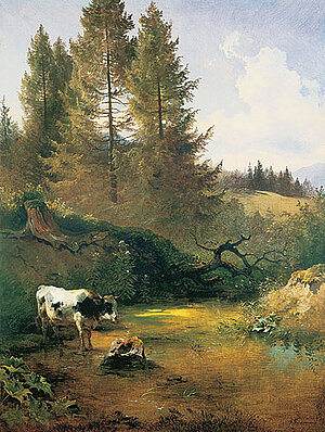 F. Gauermann, Bachlandschaft mit stehender Kuh, um 1840/45