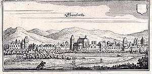 Ebenfurth, Kupferstich von Matthäus Merian, aus: Topographia Provinciarum Austriacarum,  Frankfurt am Main 1679