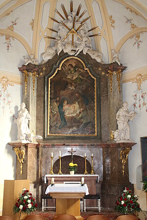Ernstbrunn, Pfarrkirche hl. Martin, Feliciankapelle, Altar um 1760 - Altarbild Anbetung der Hirten