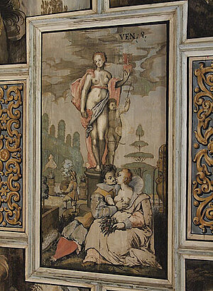 Bemalte Holzkassettendecke im Rittersaal, Darstellung der Venus