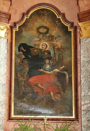 Eisgarn, Pfarrkirche Mariä Himmelfahrt, Kolomanikapelle, Altarblatt mit Glorie des hl. Koloman