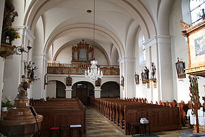 Nöchling, Pfarrkirche hl. Jakobus der Ältere, Blick gegen die Orgelempore
